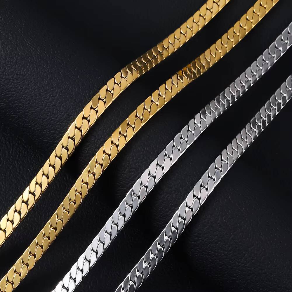 Stainless Steel Chunky Cuban Chain Necklace Gold Plated Flat Link Necklace for Men Women Custom Hip Hop Jewelry
