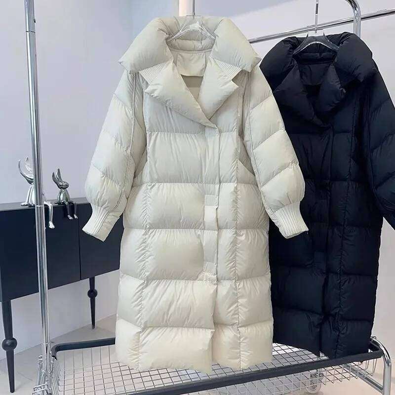 Lagabogy 2025 New Winter Women 90% White Duck Down Long Jackets Thicken Puffer Coat Female Loose Single Breasted Warm Parkas