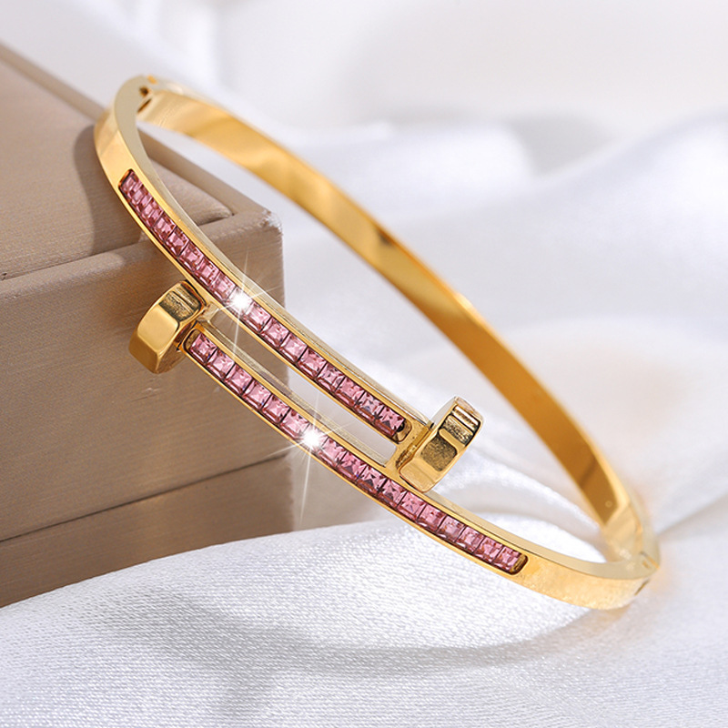 2025 New Designer Stainless Steel Zircons Bracelet Double Headed Screw Full Dia Gold Plated Bracelet For Women Luxury Fashion Two Nails Design Adjusta