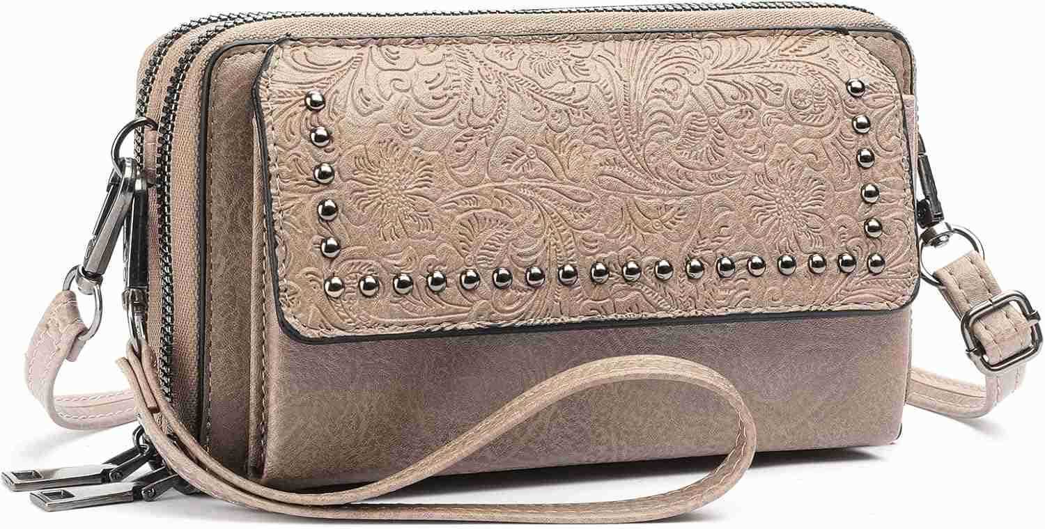 Crossbody Bags for Women Small Leather Cell Phone Wallet Wristlet Purse with Zip Around 2 StrapW250911