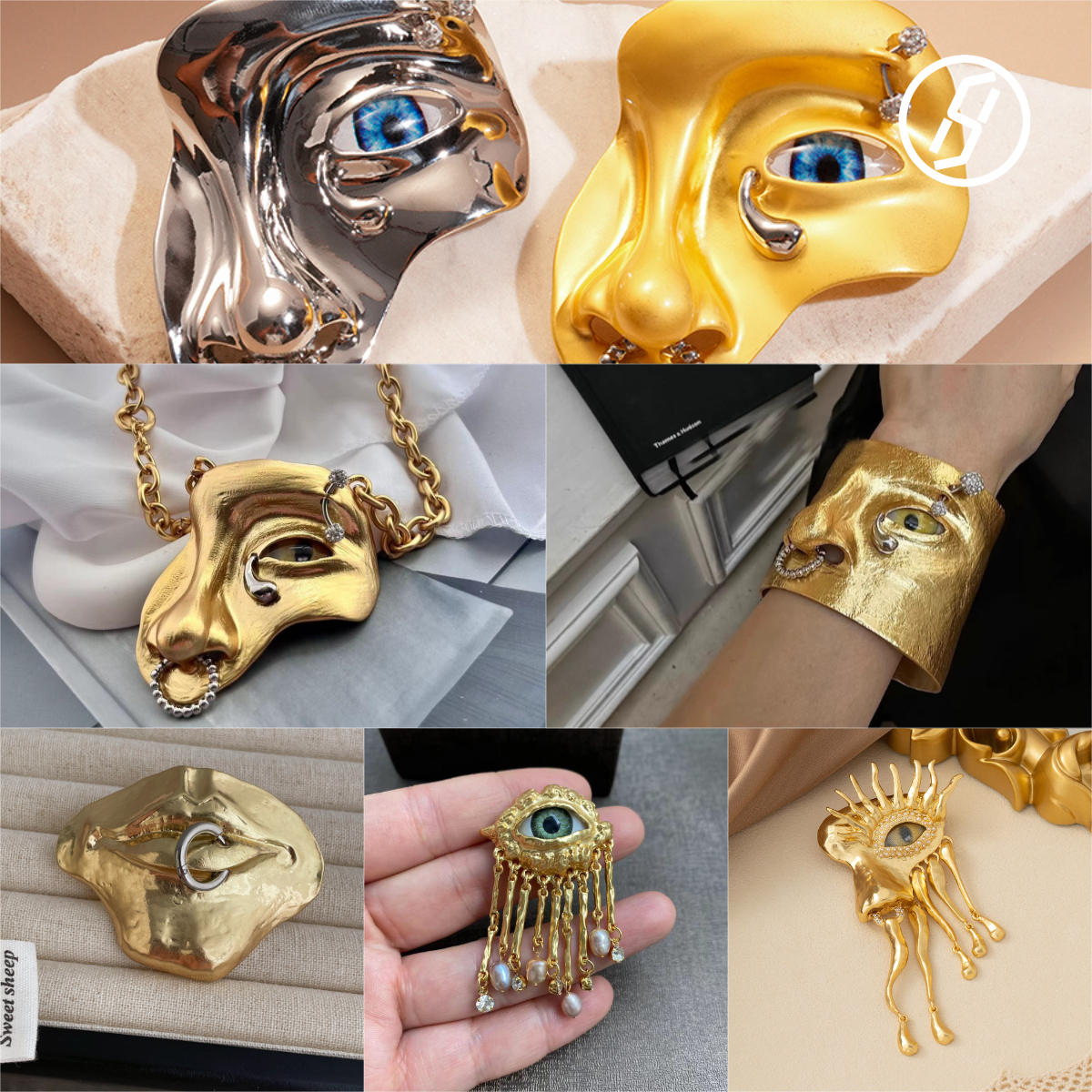 Devil's Eye Necklace Tassels Earring Three-Dimensional Features Nose Bracelet Brooches Pins Fashion Show Heavy Industry High Quality Schiaparelli Jewe