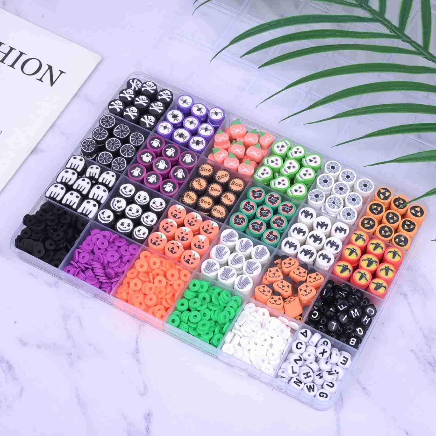 1480pcs Halloween Polymer Clay Beads Charms Friendship Necklace Earring Jewelry Making kit Accessories for Arts Crafts DIY Birthday Gifts for Women Gi