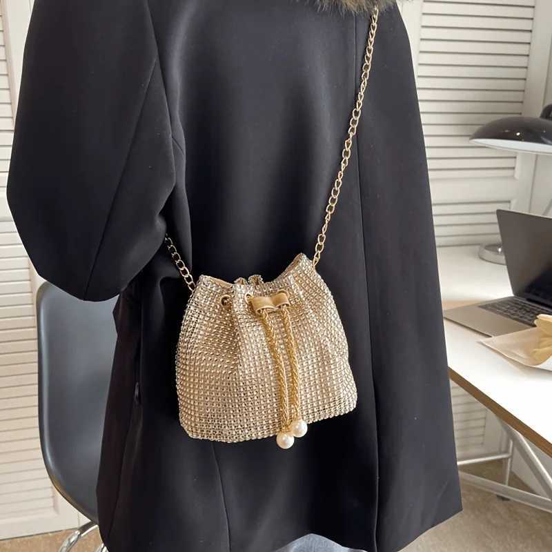 Sparkling Rhinestone Embellished Drawstring Crossbody Bag MultiFunctional Bucket Purse Formal Handbag for Women Daily Commute Z250911