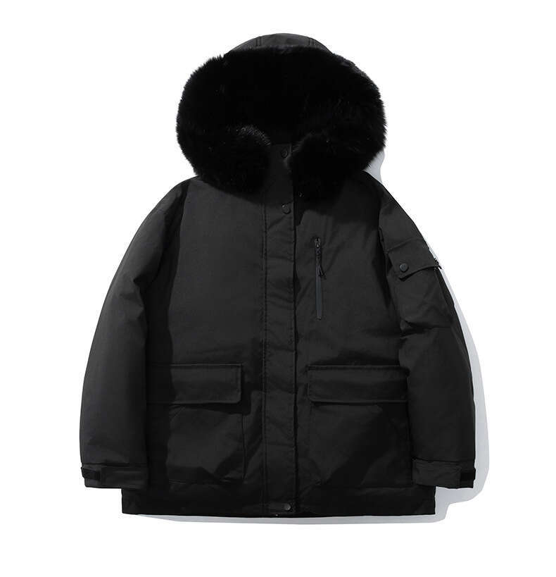 Winter New Women's Short Hooded Down Cotton Jacket with Large Fur Collar Outdoor Parka Coat