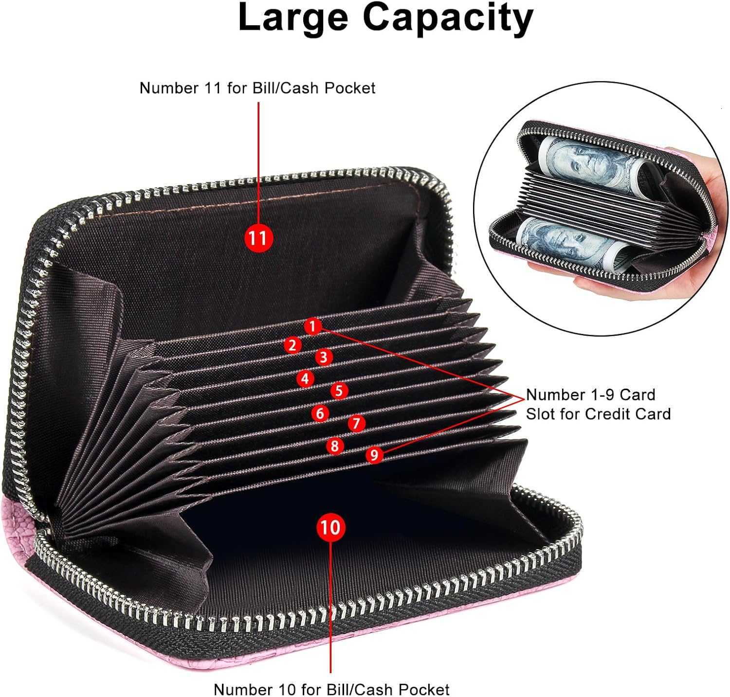 Credit Card Holder RFID Card Case Wallet Small Accordion Zipper Card Case Holder Card Organizer Case for Women MenW250911