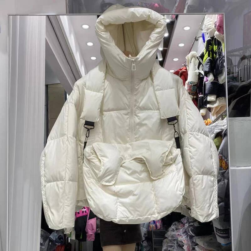 Winter Solid with Backpack Hooded Jacket Female Thick Quilted Parka Outwears Women White Duck Down Warm Short Jackets