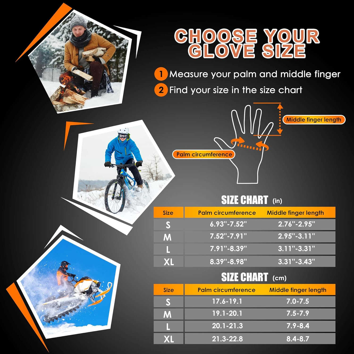 Winter Gloves for Men Women Waterproof Running Cycling for Cold Weather Thermal Warm Windproof Material and Touch Screen Finger for Skiing Snow Drivin