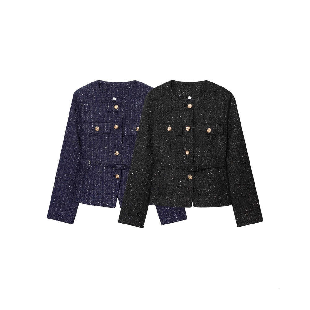 DHEssentials Fashionable and Elegant French Little Chanel Style Socialite High-end Coarse Wool Sequin Jacket