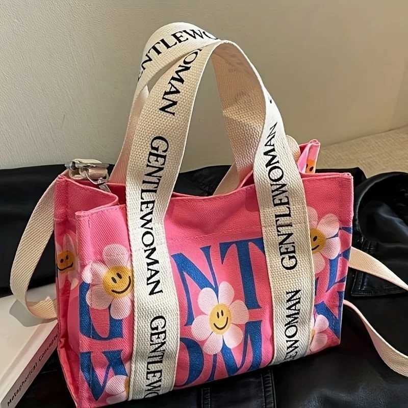 Dopamine Colorful Womens Crossbody Bags Fashionable Canvas Shoulder Bag Flower Print Tote Handbags Shopping Bag Z250911