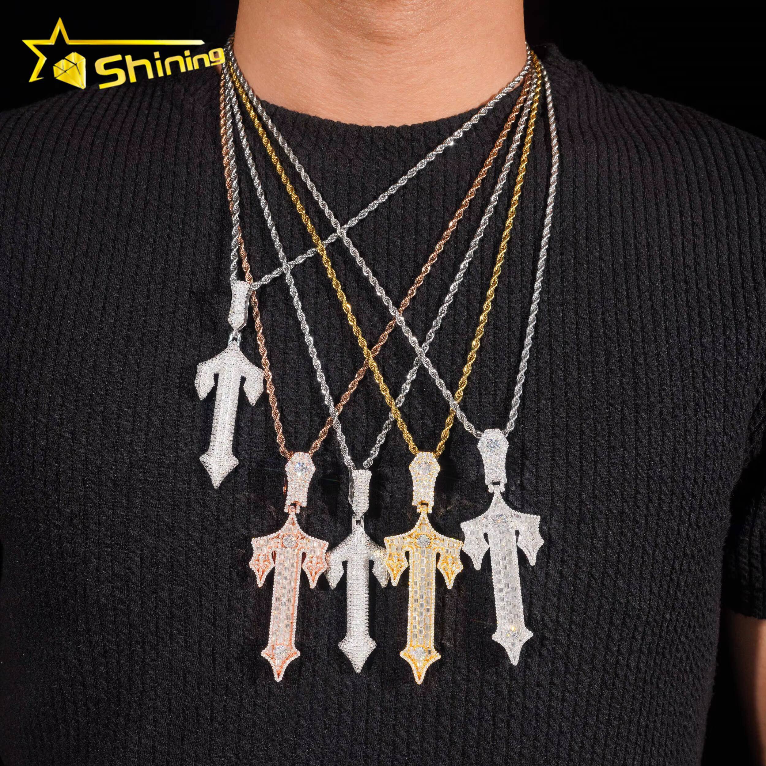 New Design GRA Moissnaite Cross Charms Silver 925 Gold Plated Hip Hop Moissanite Pendant Fine Jewelry Necklaces