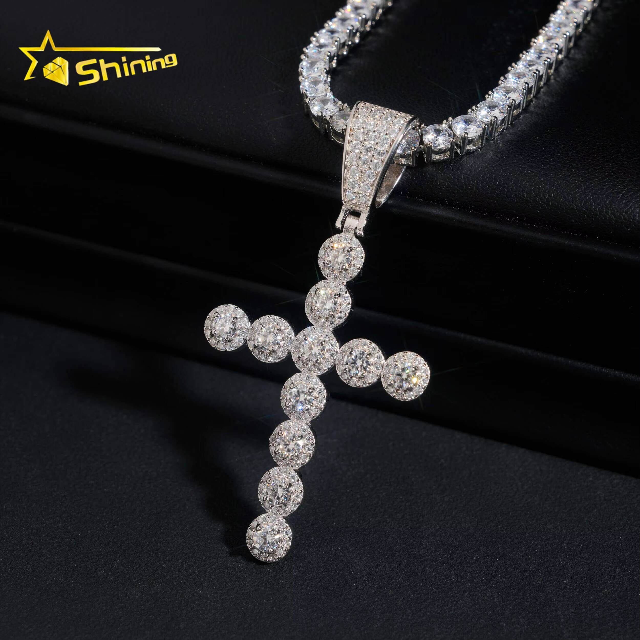 GRA Moissnaite Cluster Cross Charms Pendant Silver 925 Gold Plated Hip Hop Moissanite Fine Jewelry Necklaces