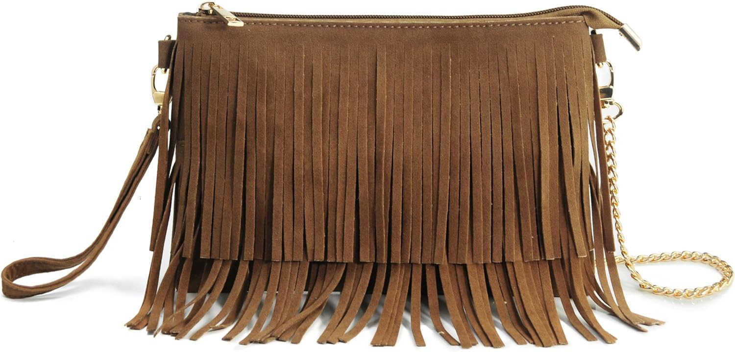 Fringe Cross Body Bag Womens Small Shoulder Bag Top Zip WristletW250911