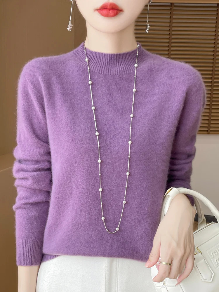 Womens Elegant Basic Style Pullover 100 Merino Wool Knitwear Autumn Winter Warm Solid Casual Loose Exquisite Clothing Tops 250911