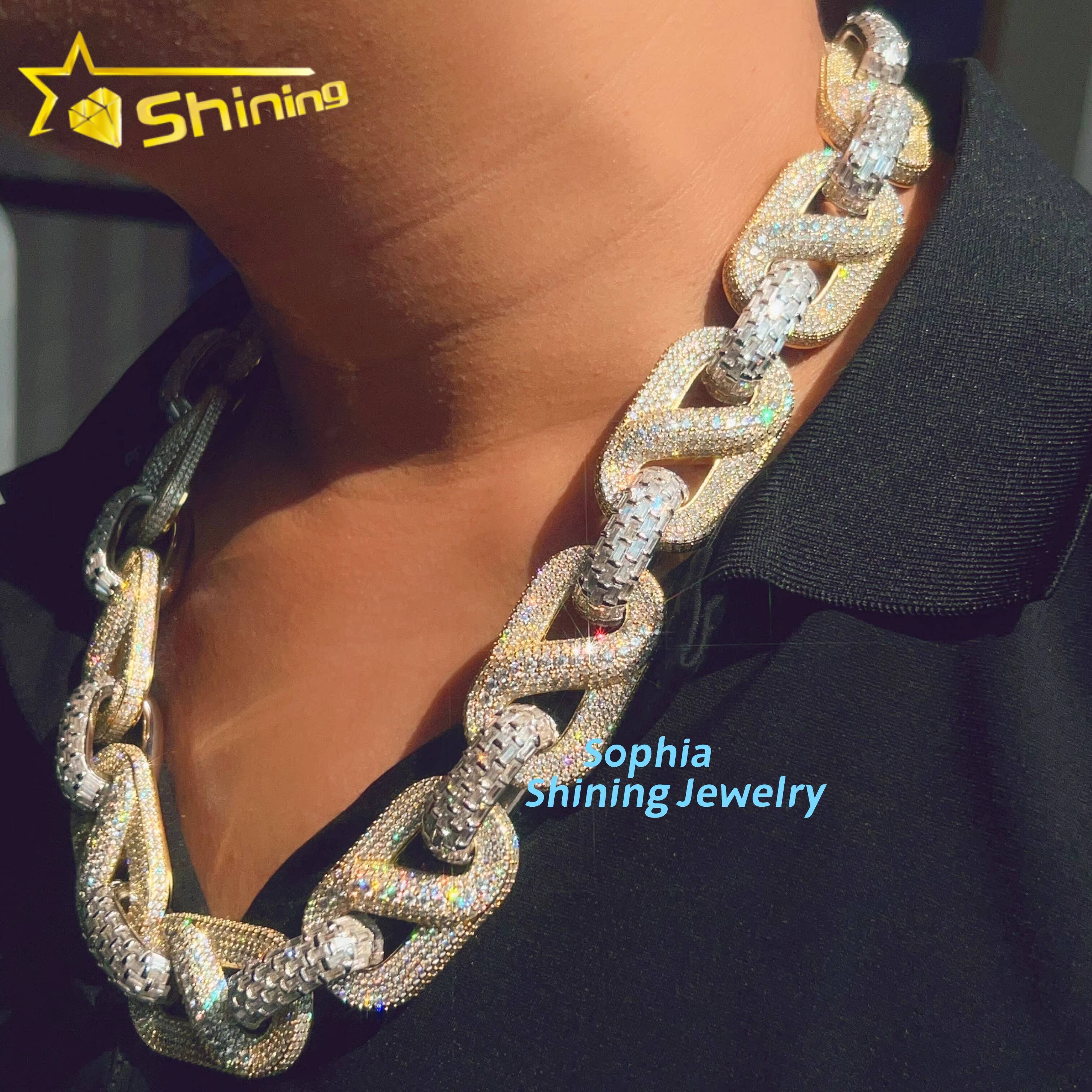 Luxury Fashion Design Vvs Moissanite Diamond Hip Hop Buss Down Rapper Jewelry baguette Cut Silver Cuban Link Chain GRA Certified