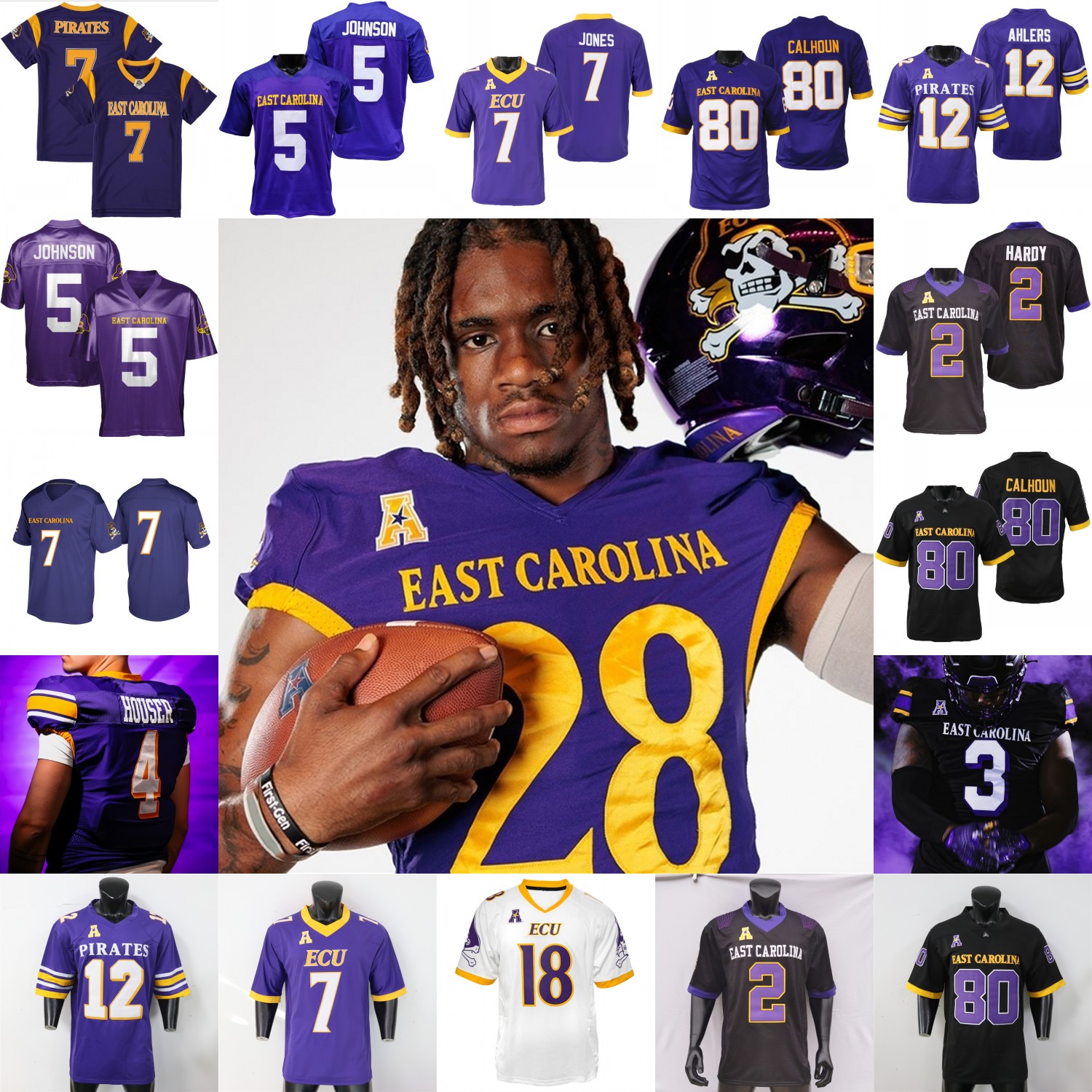 East Carolina Pirates ECU Football Jersey College Katin Houser Brock Spalding Montgomery Marlon Gunn Jr. TJ Engleman Jr. Dameon Wilson Craig Jenkins Conner