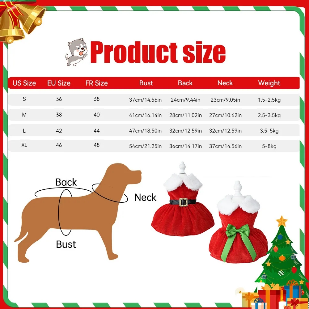 Christmas Dog Dresses with Velvet Fabric & Lamb Wool Collar For Small Dogs Clothes Christmas Cosplay Cat Pet Dog Dress Fancy Princess Puppy Dress for 