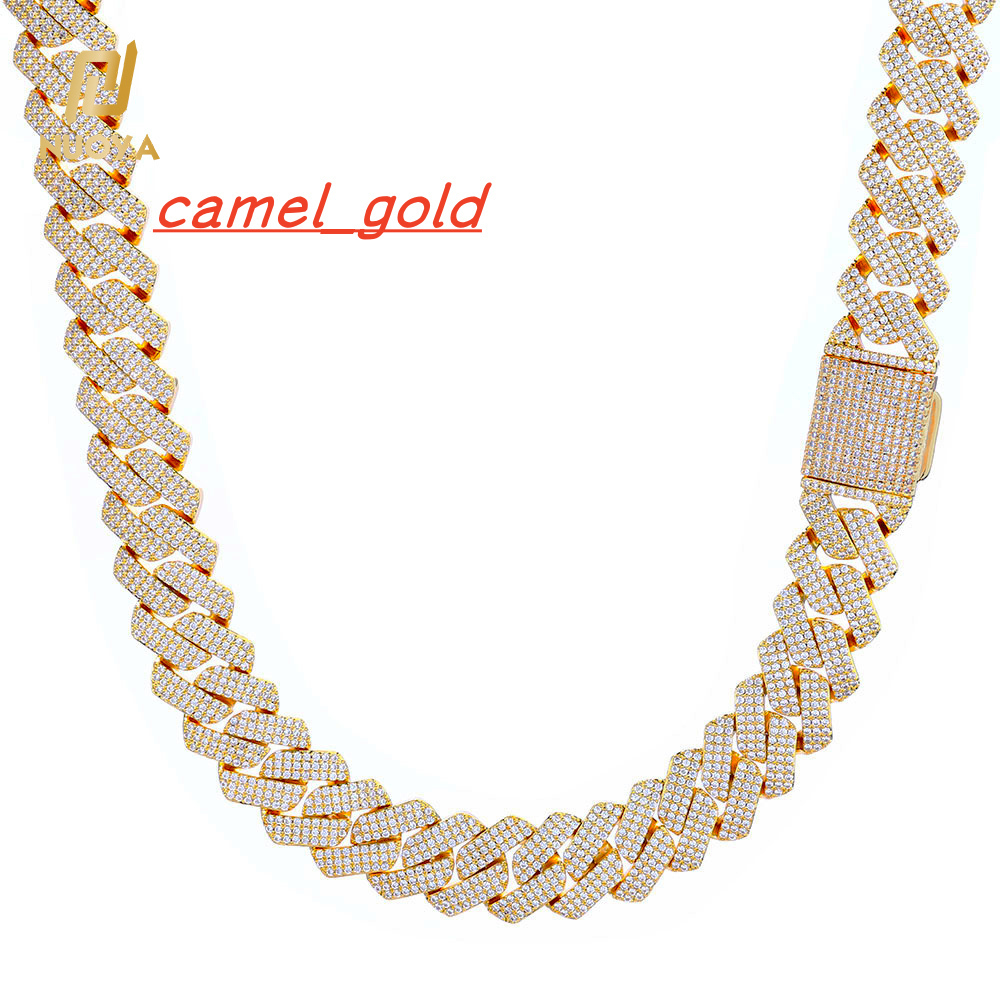 NUOYA Luxury 3 Row Shiny Zircon Diamond 18K Gold Plated Cuban Link Chain Necklace for Men High Quality Hip Hop Jewelry Gift