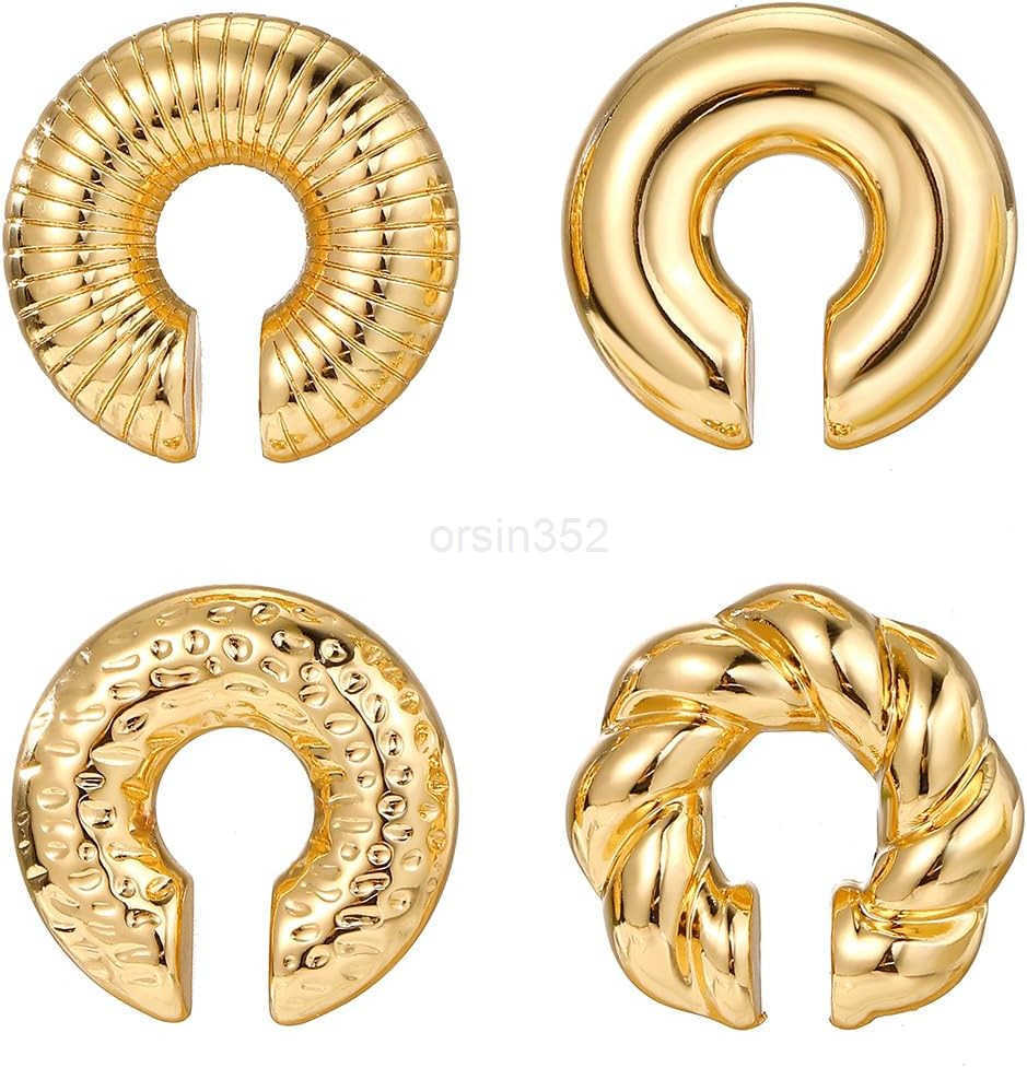4 Pcs Chunky Ear Cuffs Non Piercing for Women 14K Gold Plated Clip On Cartilage Hoop Earrings Jewelry GiftsW250911