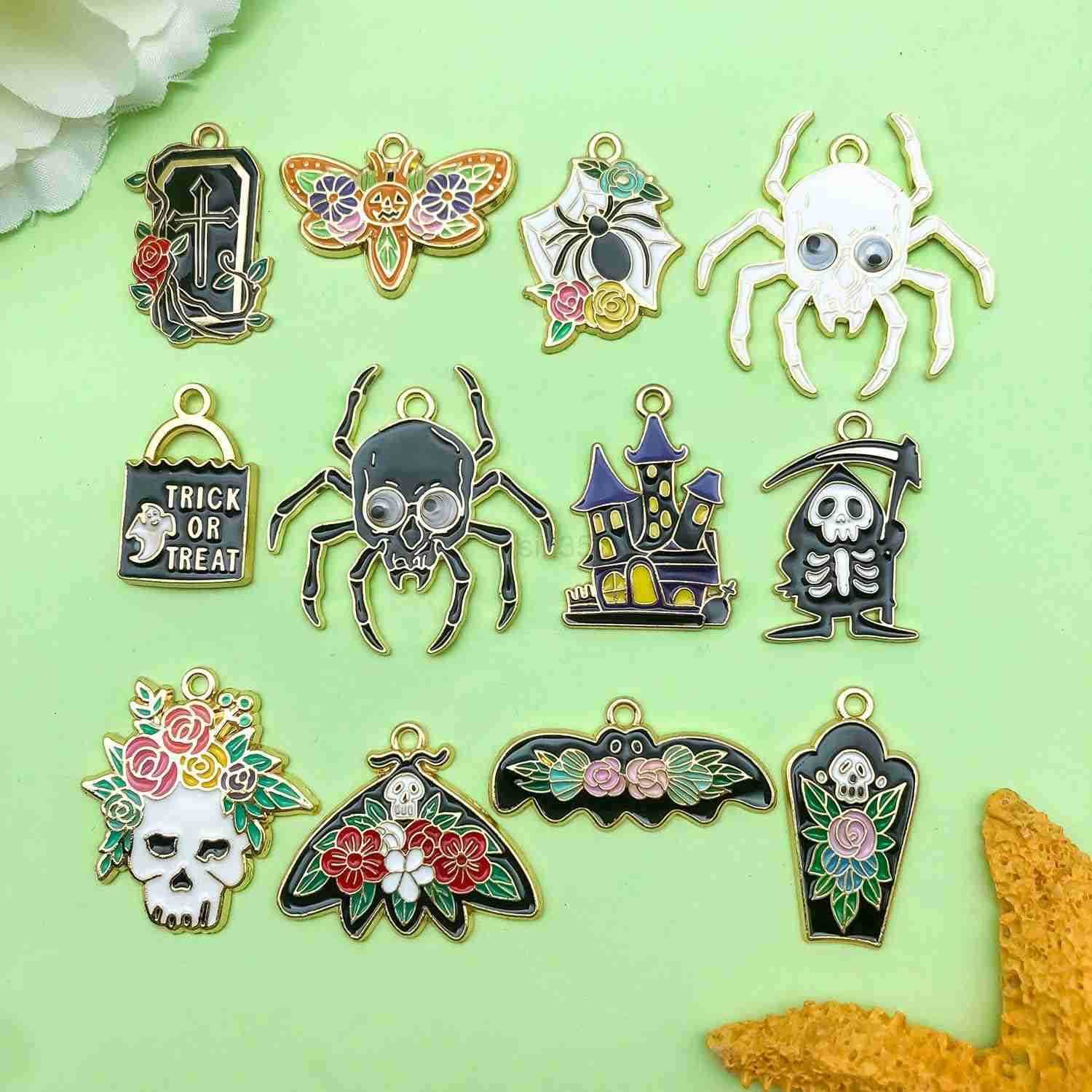 24pcs Halloween Butterfly Spider Charms for Jewelry Making Gothic Charms Assorted Designs s Necklaces Earrings Halloween Party Decoration GiftsW250911