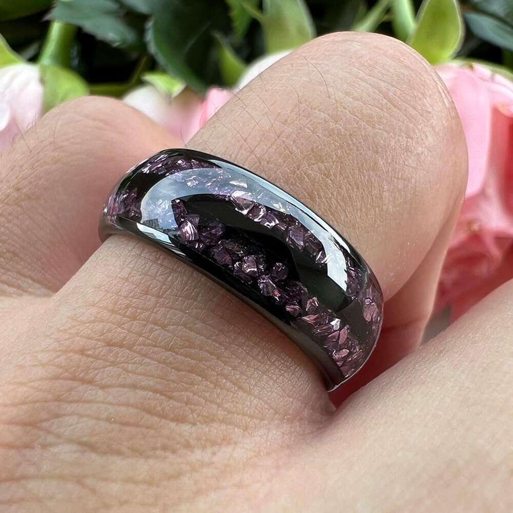 8mm Sier/Black/Gunmetal Purple Tungsten Rings for Men Women Amethyst Inlay Fashion Engagement Promise Wedding Band Polished Comfort Fit