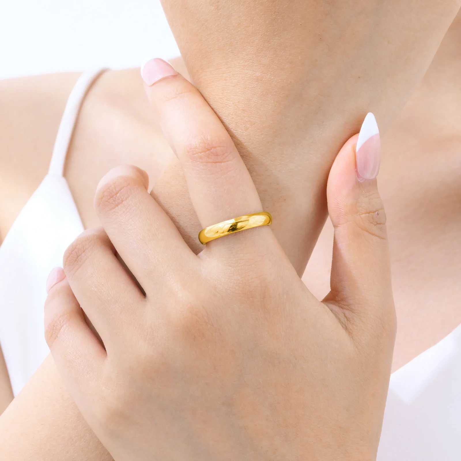 Prjewel Gold Color Wedding Band Stainless Steel Ring 4mm US Sizes 6 7 8 9 Round Rings Gift for Lady Minimalist Rings for Women W250911