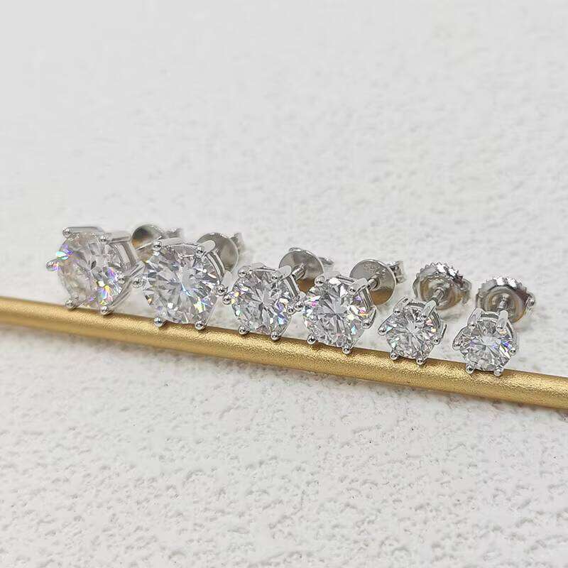 Lab-Grown Dia & Moissanite Stud Earrings White Gold Plated Sterling Sier 0.5-2CT D/VVS1 Hypoallergenic Jewelry