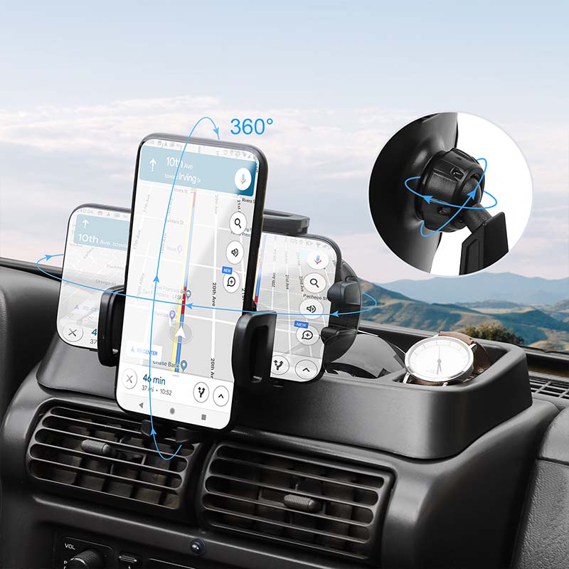 Black 360° Adjustable Mobile Phone Stand Storage Box For Jeep Wrangler TJ 1997-2006 Interior Decoration Accessories