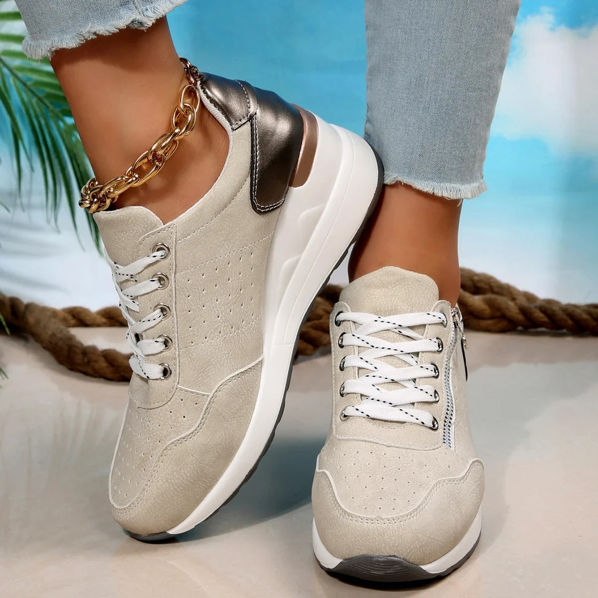 spring autumn Shoes Woman Trend Wedge Platform Casual Women Lace Up Sports Non Slip Breathable Sneaker 250911