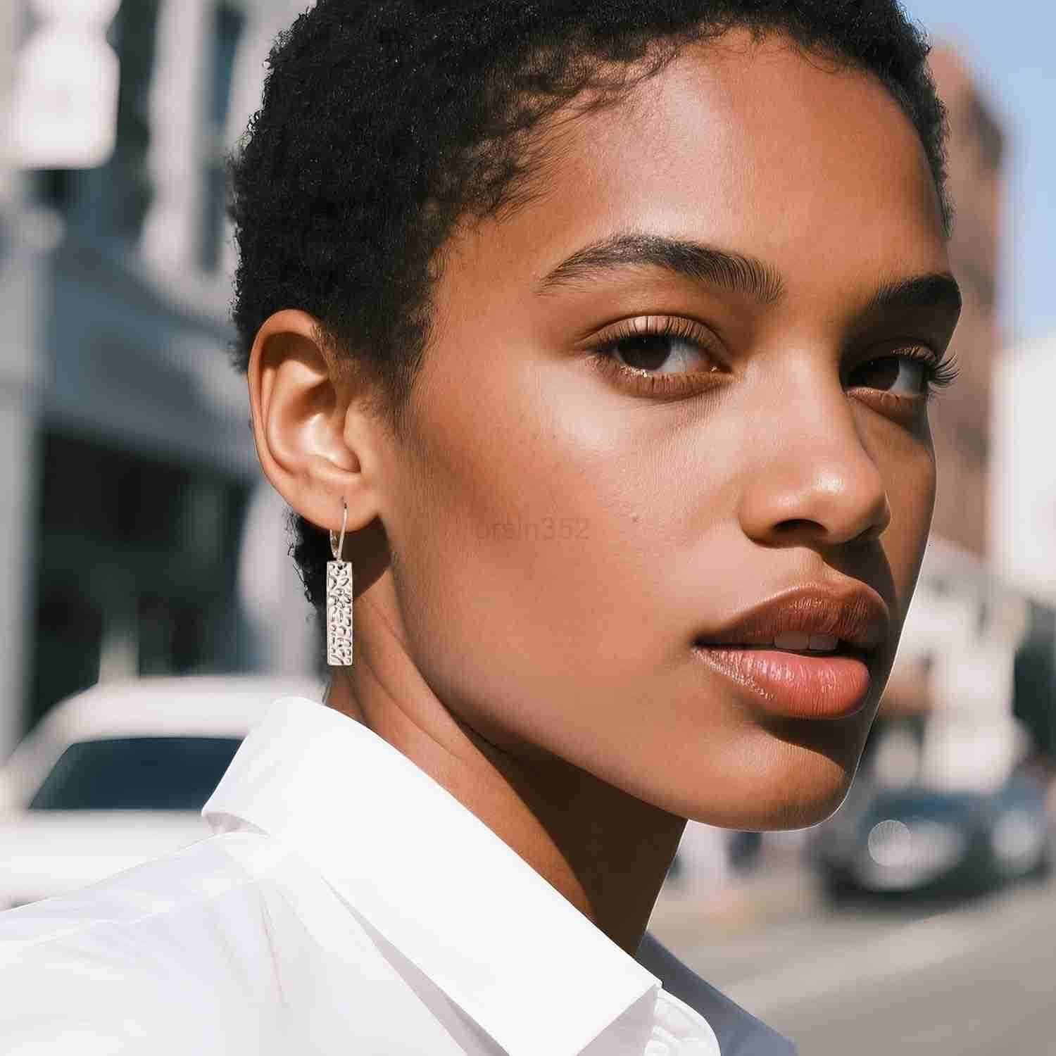 925 Sterling Silver Dangle Earrings for Women 14K Gold Plated French Leverback Earrings Hypoallergenic Lightweight Statement Hammer Square Bar Long Dr