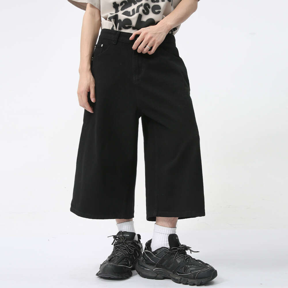 Men's Clothing| Summer New Casual Straight Loose Wide-Leg Cropped Jeans Trend