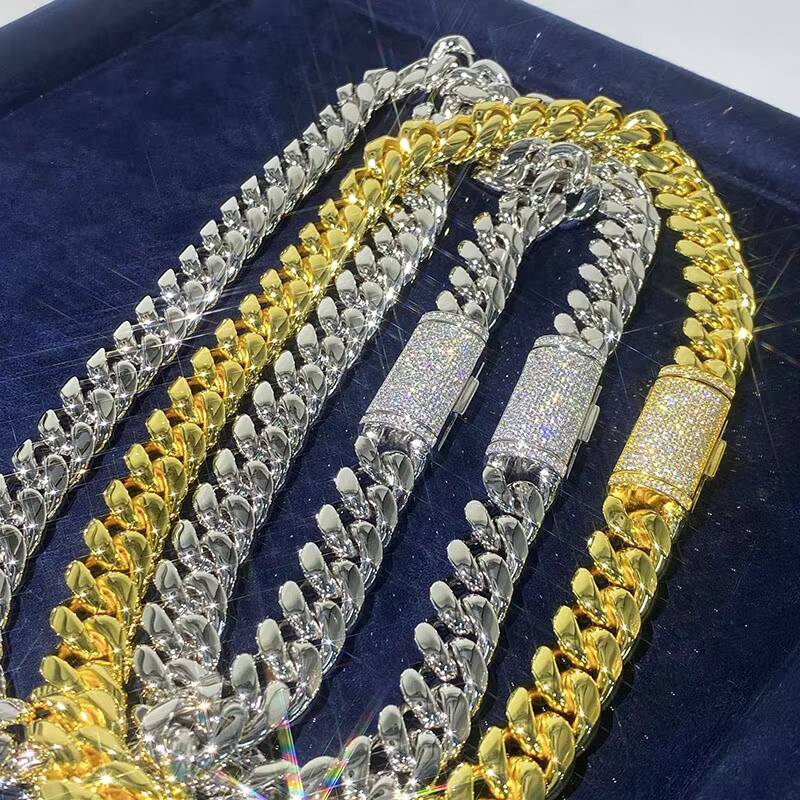 Trendy 925 Silver Moissanite Necklace with Real Gold Plating Hip Hop Style Iced Out Cuban Link Chain Unique Jewelry