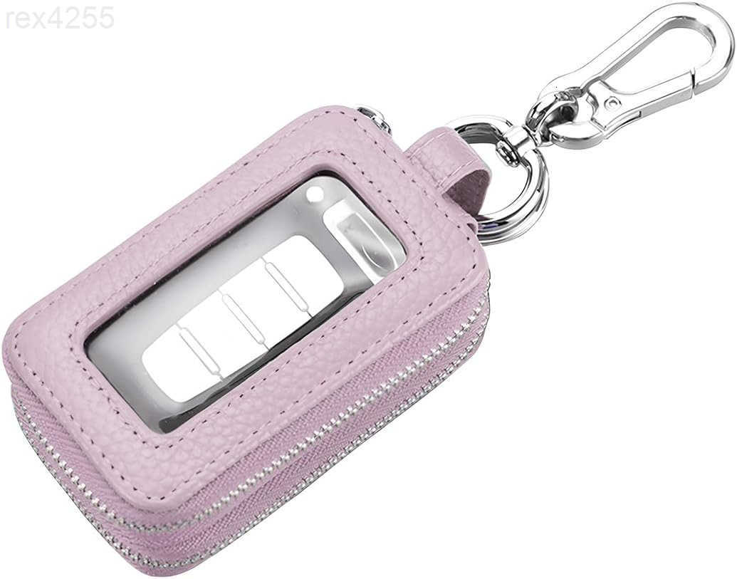 Car Key Fob Case Genuine Leather Remote Keychain Bag with Lanyard and Zipper Closure Key Protection Cover for Men Women PurpleW250911
