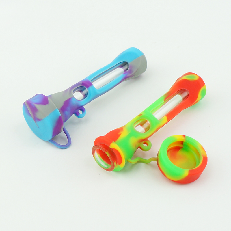 Silicone Smoking nectar collector pipes Colorful Silicone Hand Pipe For Tobacco Dry Herb Spoon Galss water Tobacco Pipes With Holes Glass Bowl Smoking