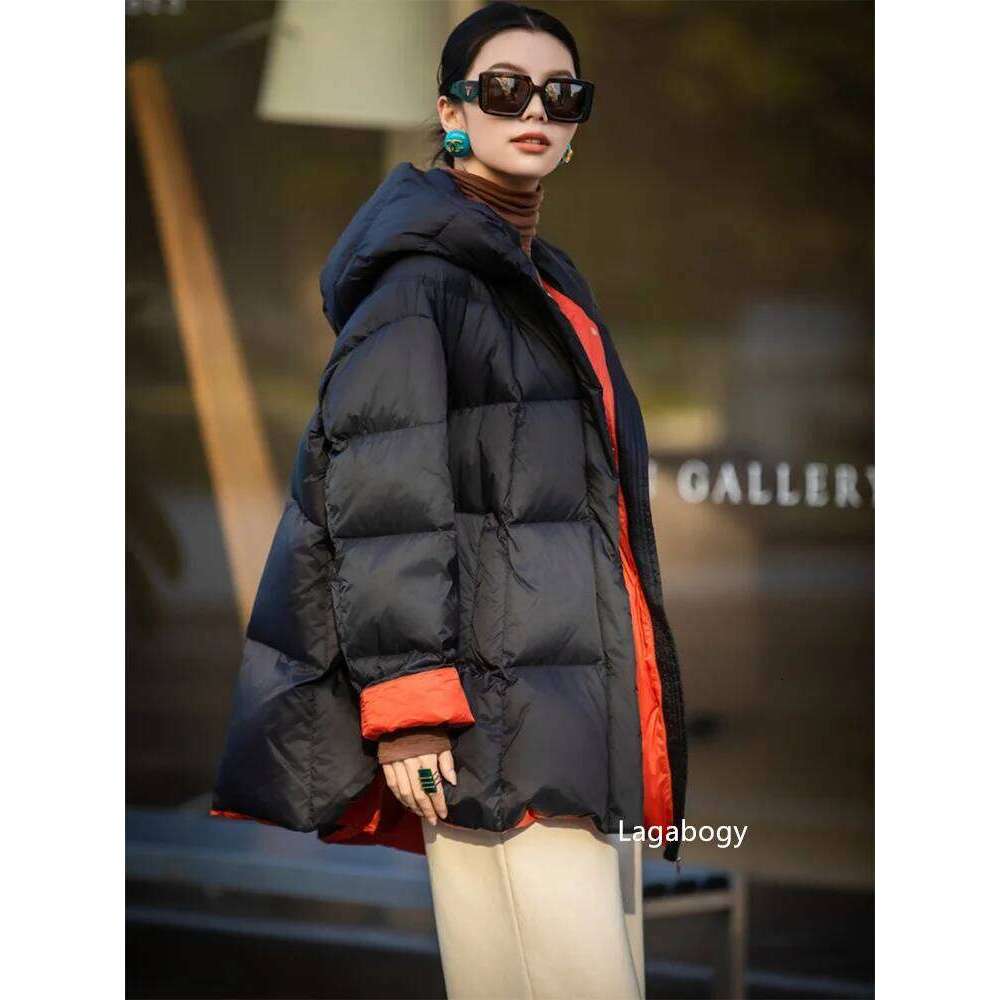 Lagabogy 2025 New Winter Women Puffer Jacket Casual Loose Over Size Warm Female 90% White Duck Down Coat Hooded Outwear