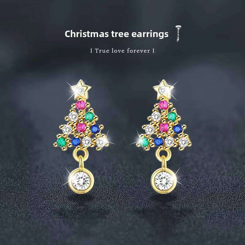 Sterling Sier Fine Stud Earrings Elegant Christmas Tree Jewelry Moissanite Colorful Dia Gold Inspired 'Little Red