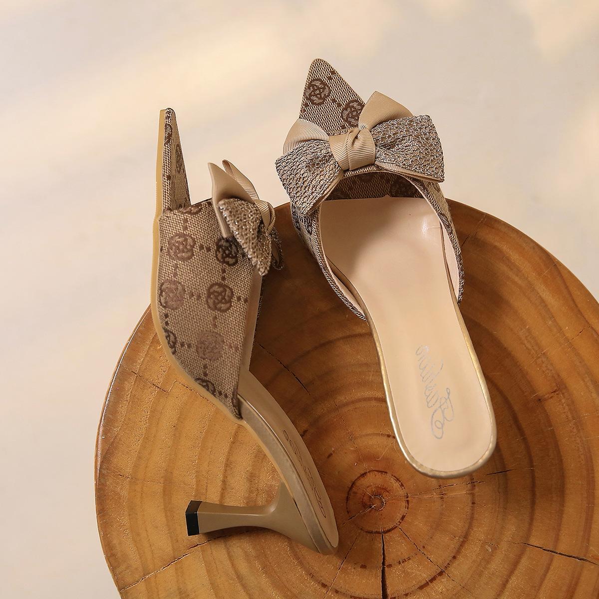 Free shipping Designer Dress Shoes Thin heeled bow light luxury fashionable versatile commuting sandals womens sandals