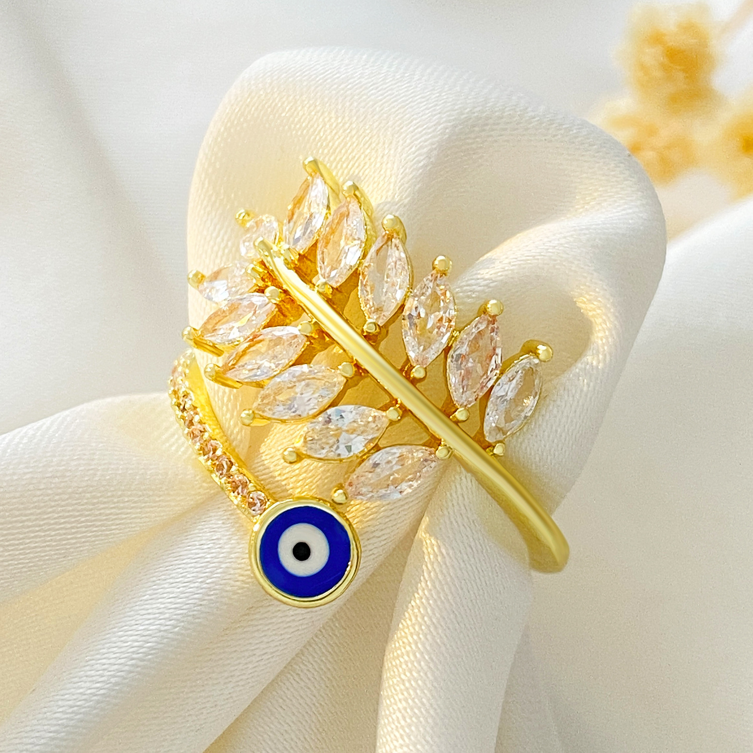 New Copper Inlaid mond Bowknot For Women, Ins Style Design Sense, Wheat Spike Open Index Finger Ring