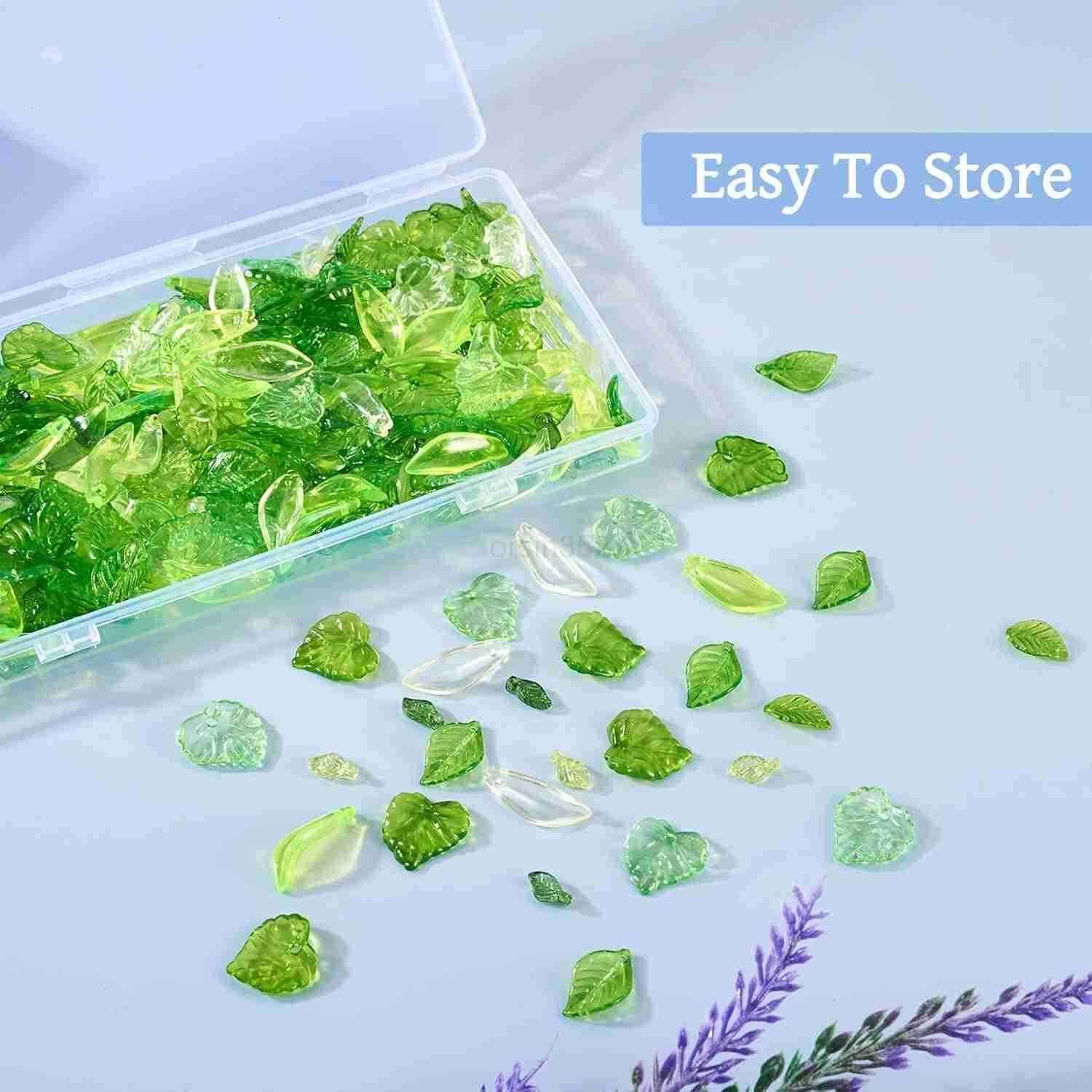 320Pcs Green Acrylic Leaf Beads Charms Transparent Maple Tree Leaves Pendants Cute Green Leaf Beads Caps for Jewelry Making Necklace EarringW250911