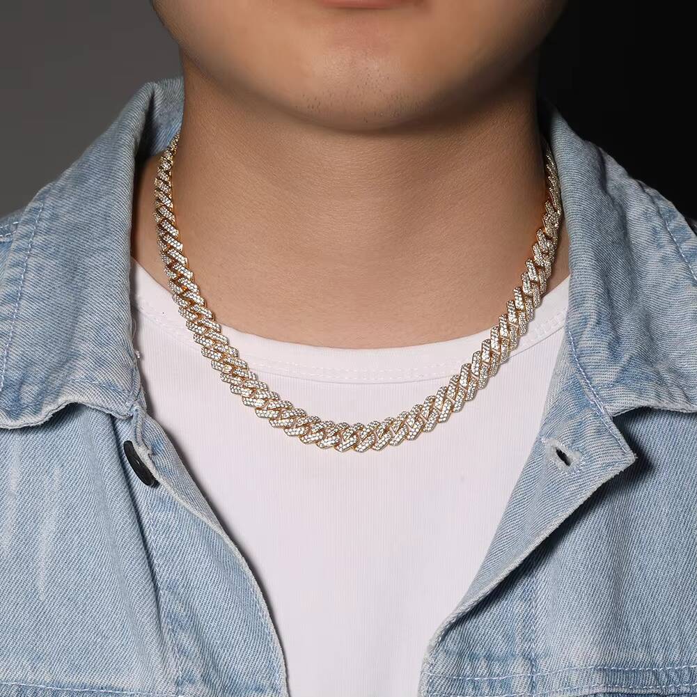 Mens Miami Cuban Link Chain Necklace 10 mm Diamond Prong Moissanite Cuban Chain Hip Hop Cuban Chain