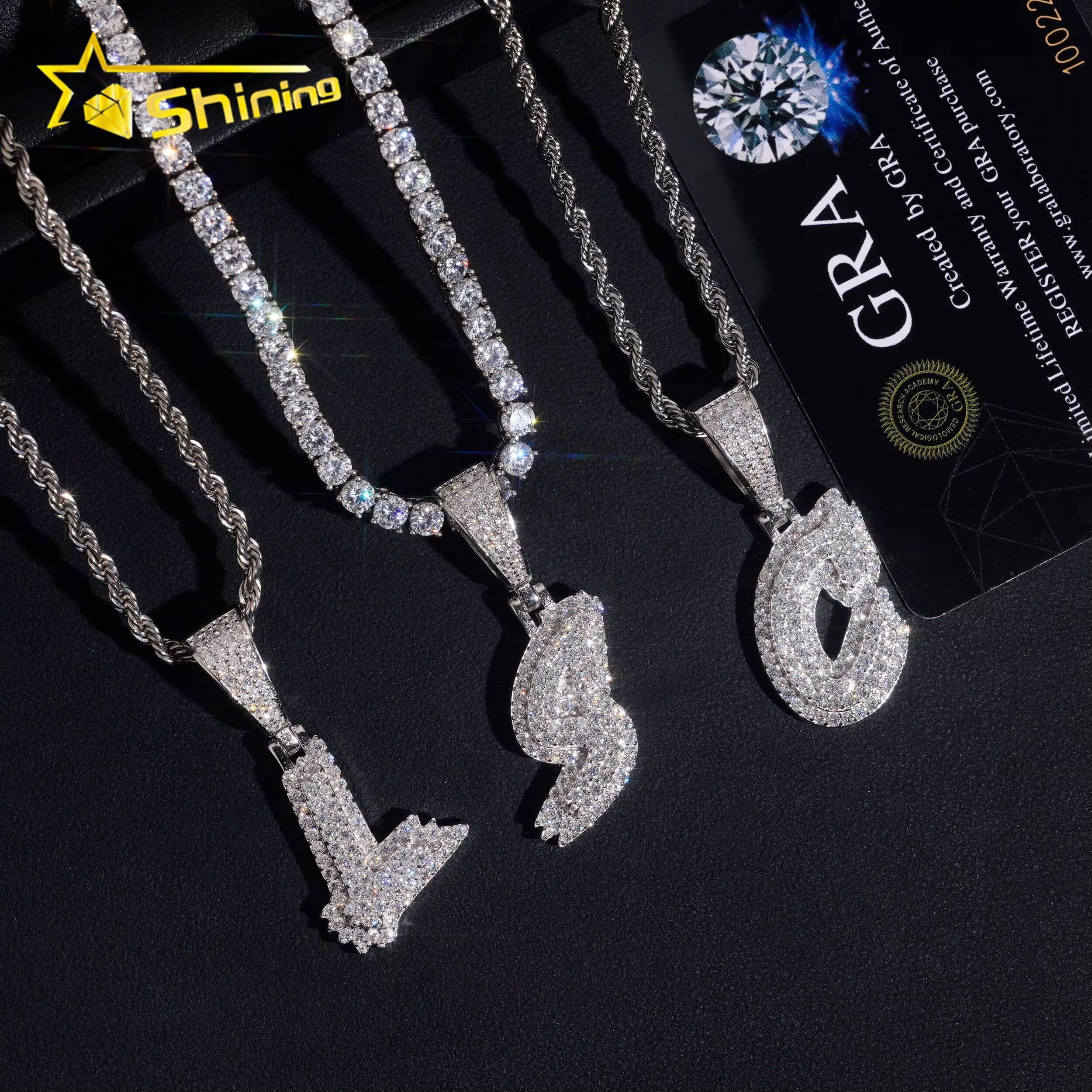 Fine Cheap Gift Set Single Letter Custom Letter Pendants VVS Moissanite Iced Out Letter Initial Name Jewelry Pendant Necklace
