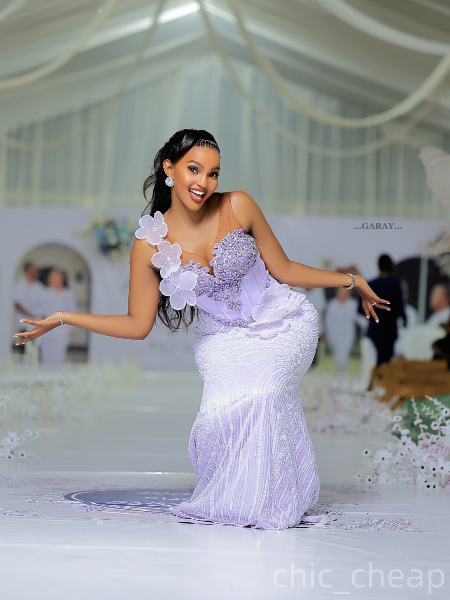 Mermaid Light Lilac Prom Dresses 2025 Flowers Crystals Beaded Sequined Evening Formal Party Second Birthday Engagement Gowns Plus Size Dress For Speci
