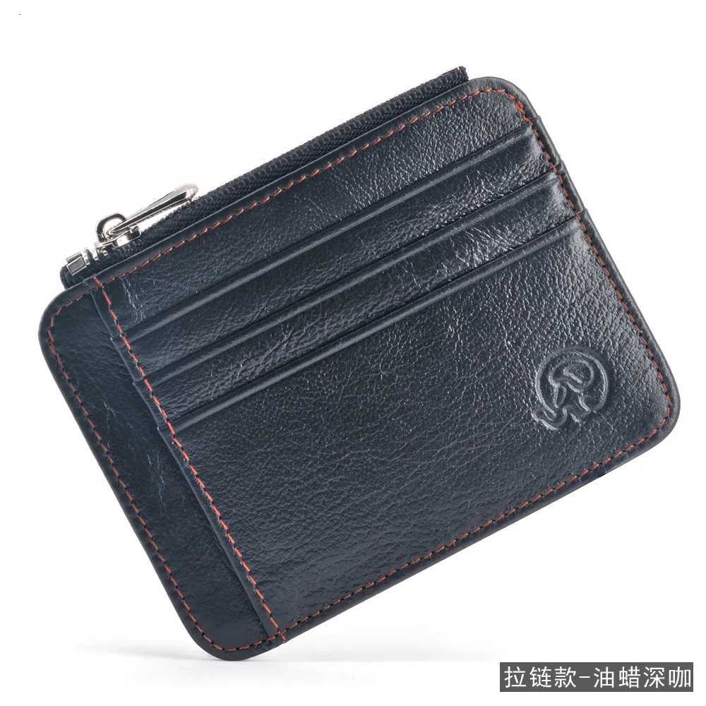 New Thin Genuine Leather Mini Bank Credit Card Wallet Id Card Holder Mens Small Wallet Thin Sleeve Zipper Short Coin Wallets W250911