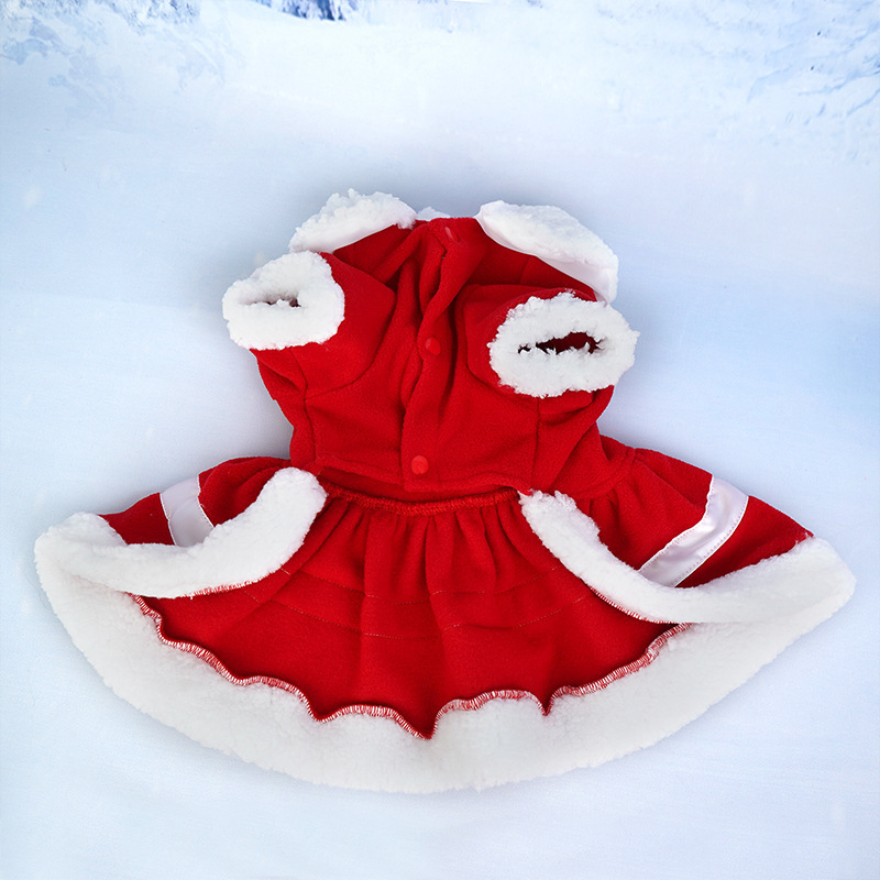 Christmas Dog Dress with Velvet Fabric, Lamb Wool Collar, Bowknot & Bells on Back, 4 Sizes (S-XL) for Dogs 1.5-8kg, Ideal for Christmas Parties & Fest