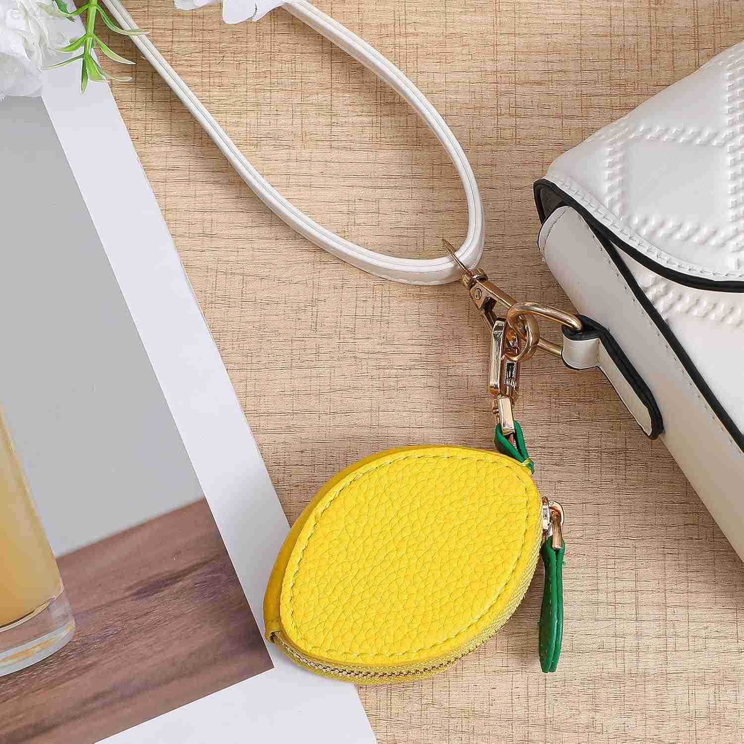 Lemon Shaped Mini Coin Purse with Keychain Leather Small Cute Coin Pouch for Women Mini Fruit Wallet Key ChainW250911