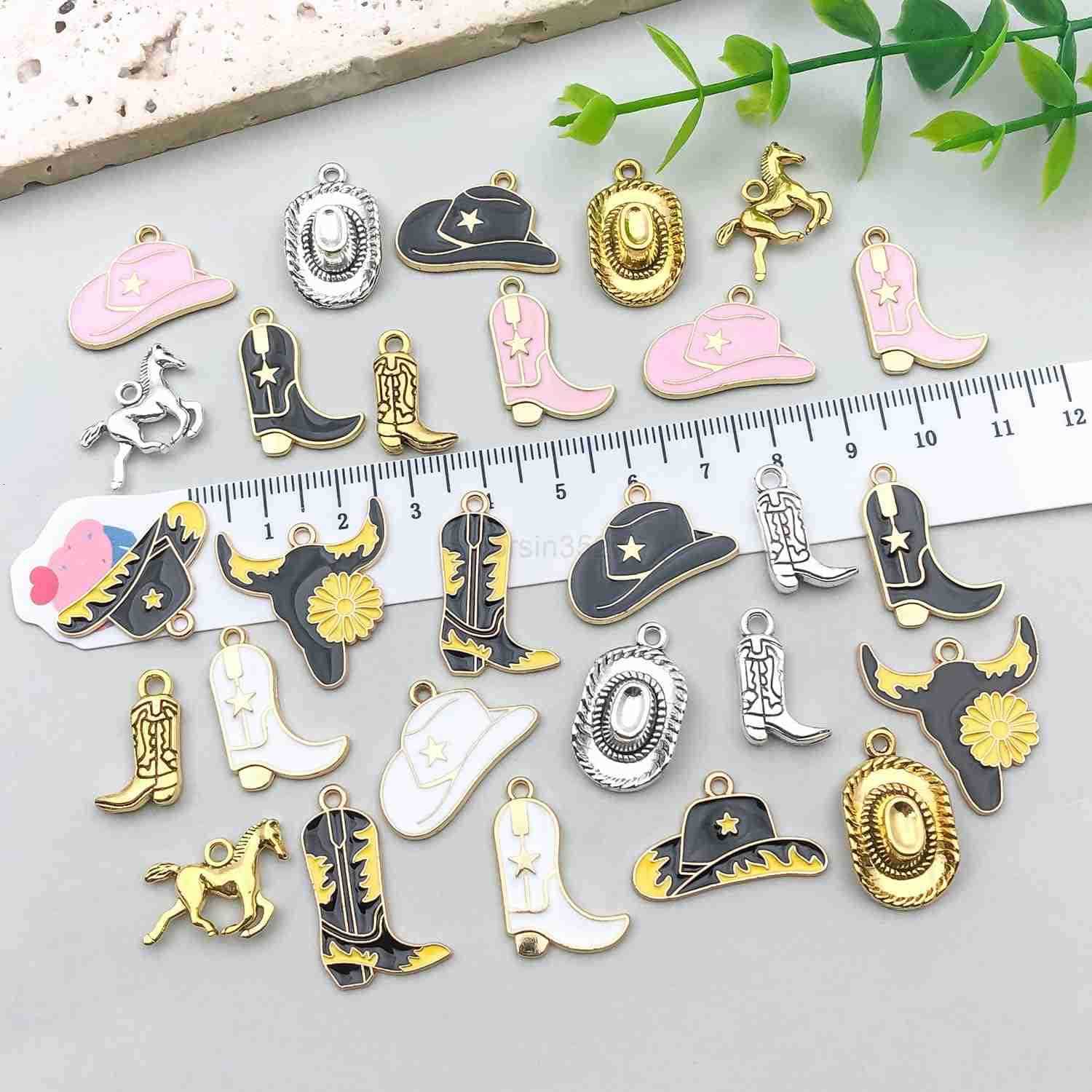 30pcs Western Cowboy Charms for Jewelry Making Alloy Boot Gun Cowboy Boot Hat Horse Cactus Charms Pendants for Necklace Earrings Keychain Fathers Day 
