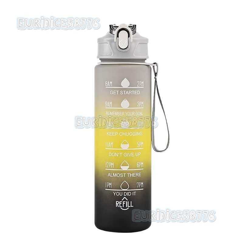 Gradient Color Matte Plastic Sports Cup with Handle Rope Portable Fitness Water Bottle with Bouncing Straw Space Cup with Lock H250911