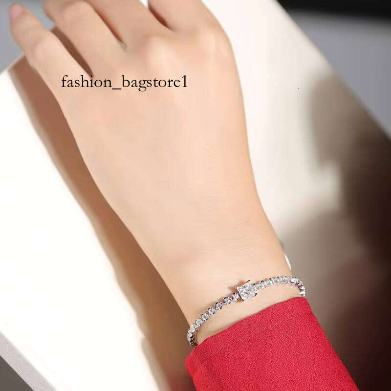 Sterling Gold Plated Chain 1ct Baguette Square Dia Moissanite Sier Link Classic Bracelet