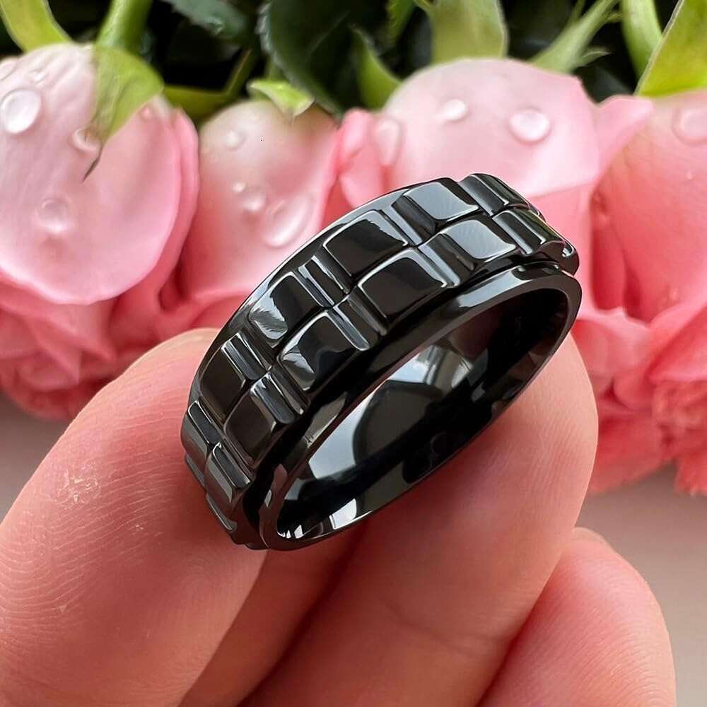 8mm Sier/Black/Gold Tungsten Titanium Spinner Rings for Men Women Anxiety Released Promise Engagement Wedding Bands Stepped Polished Shiny Comfort Fit