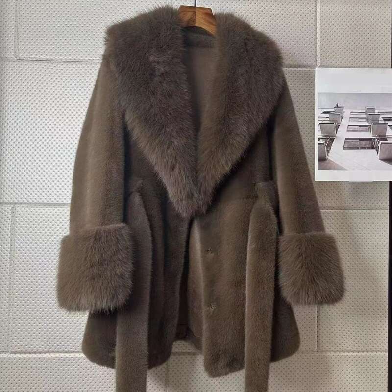 Women's Clothing Fur Collar Long Slim Environmentally Friendly Plush Coat High End Fashion Version