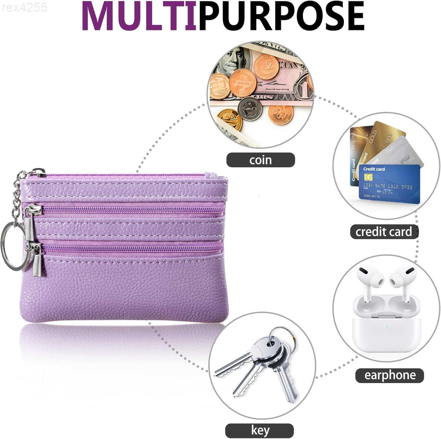 2 Pack Coin Purse Pouch Change Card Holder Small Wallet with Keychain for Women and Men Light Purple Light PurpleW250911